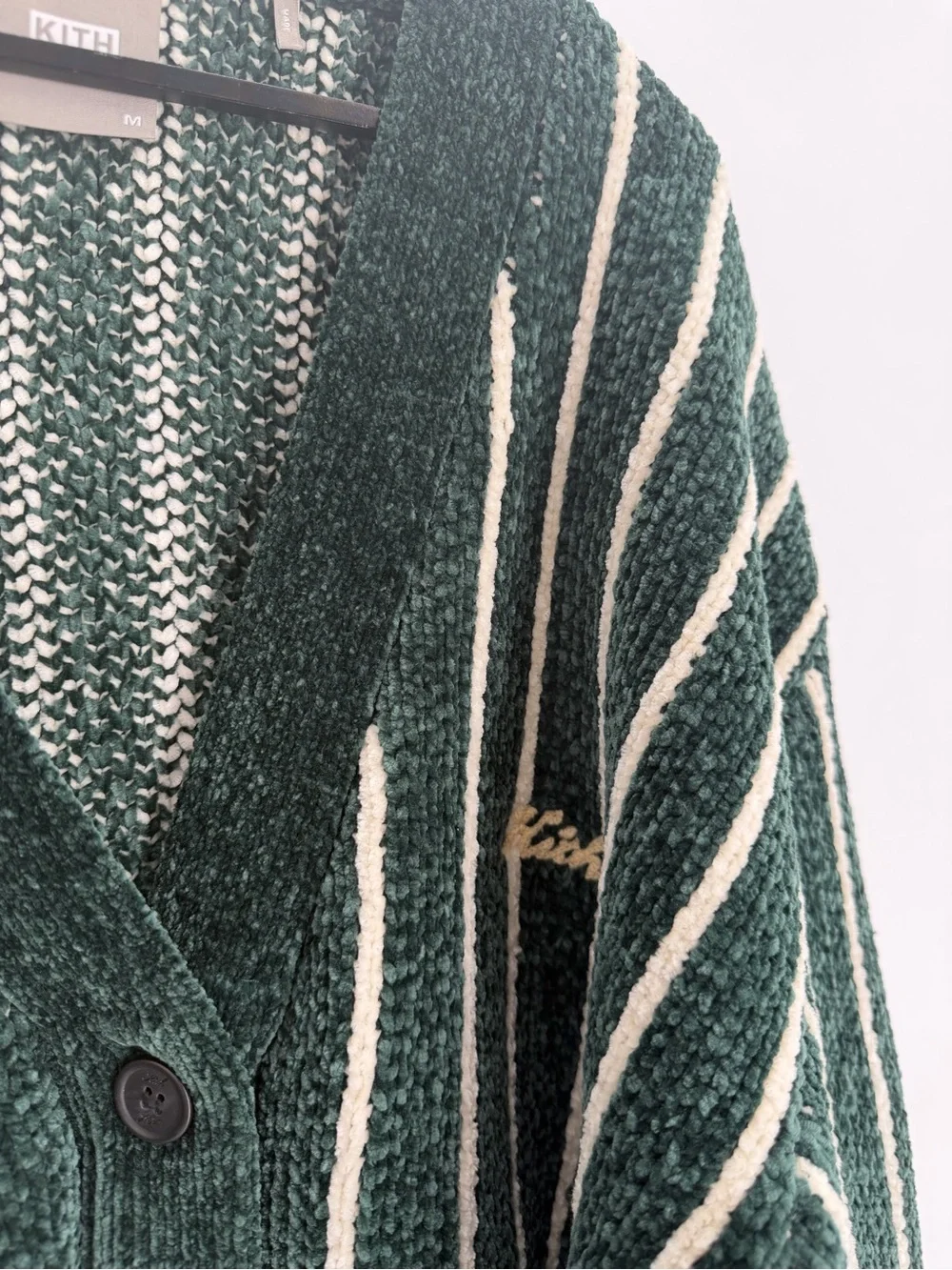 Kith Effie Striped Cropped Knitted Cardigan In Stadium